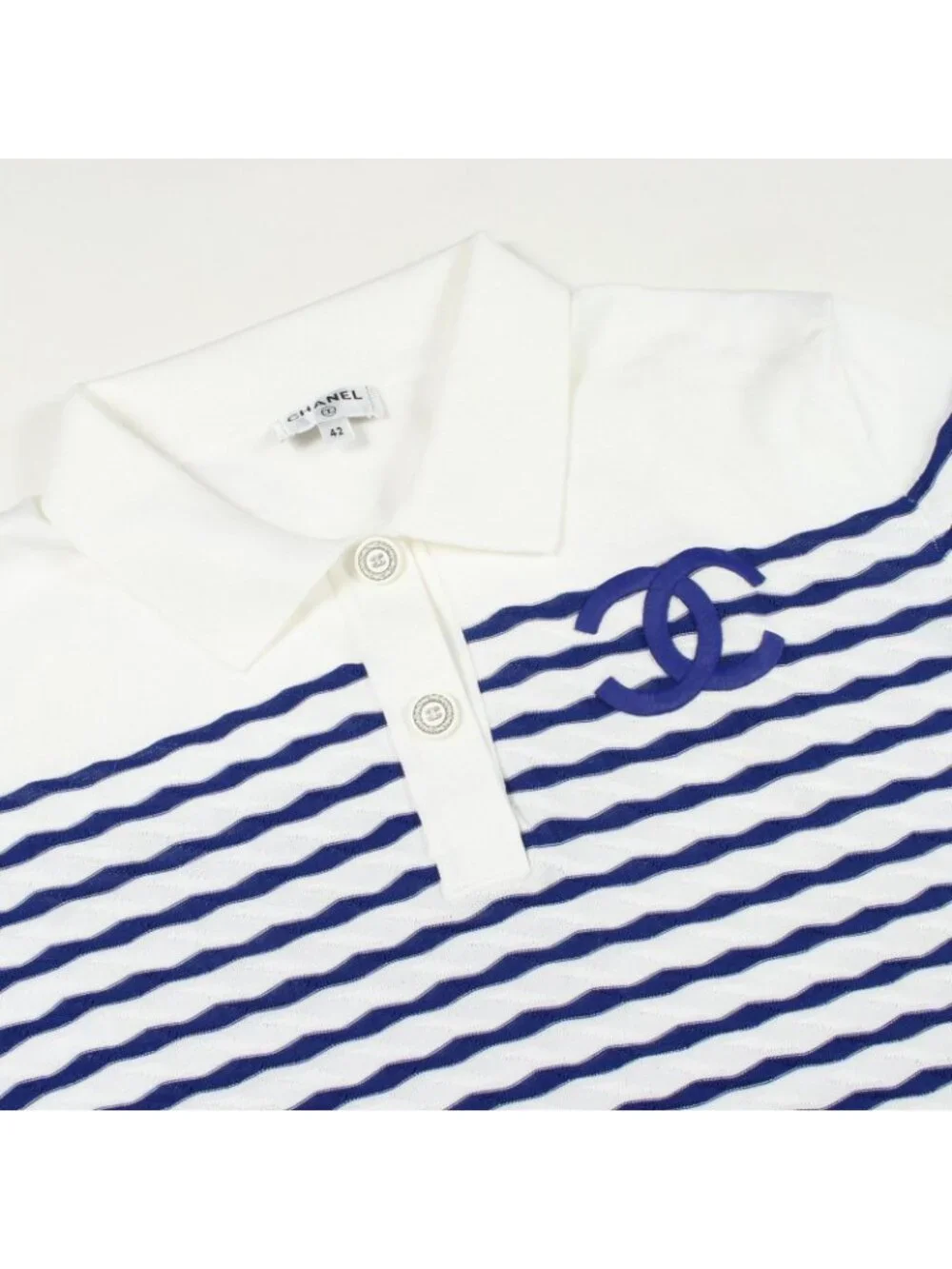 Chanel Polo Shirt CC Logo Border Knit Cotton Short Sleeve